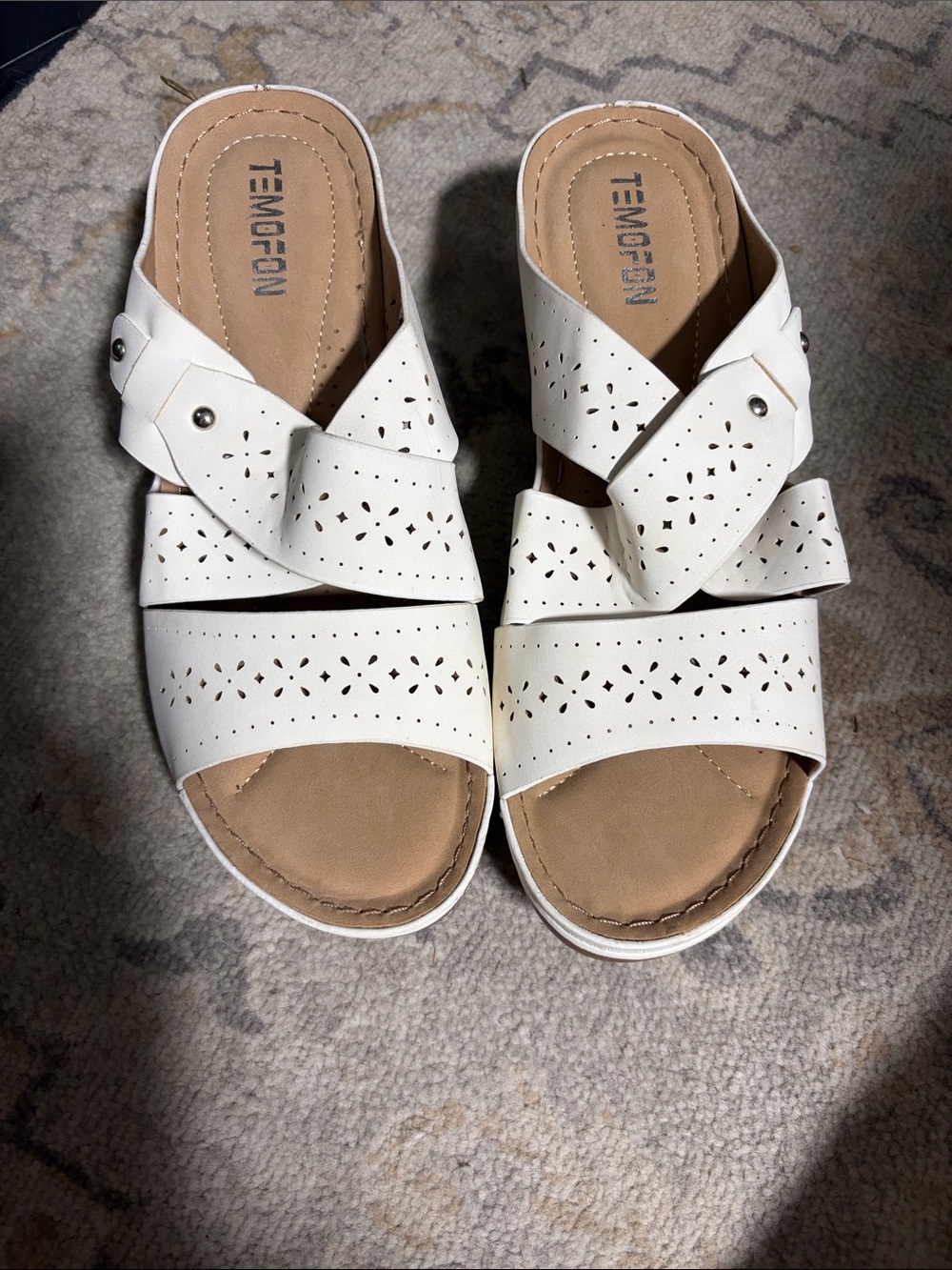 TEMPTON White Perforated Slide Sandals for Women